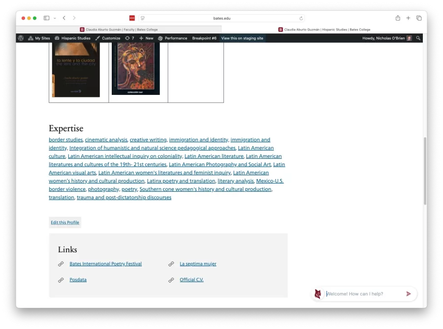 On department/program sites, this link appears at the bottom of the profile page.
